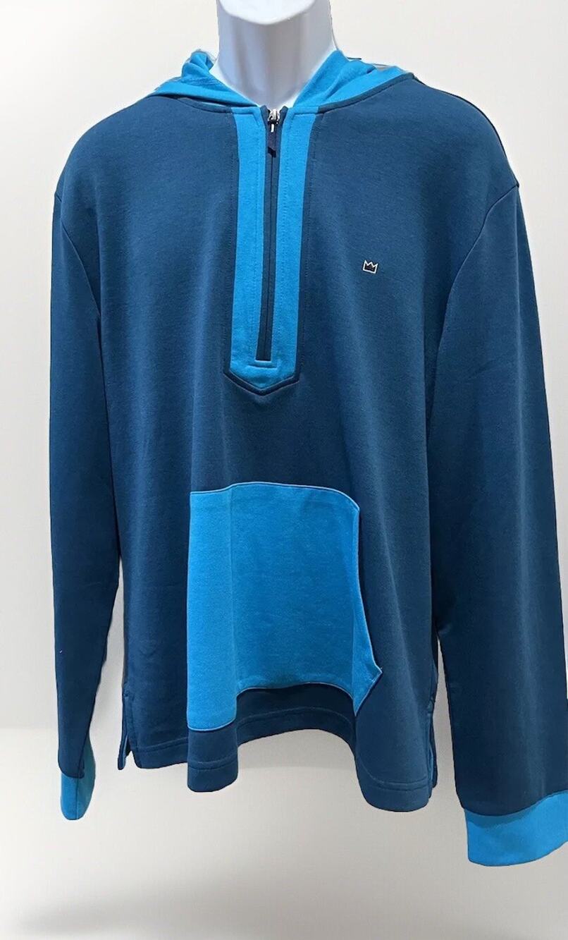 NWT CROWN & IVY Size L NEW Men's Slavic Turq High Neck 1/4 Zip Pullover Sweater